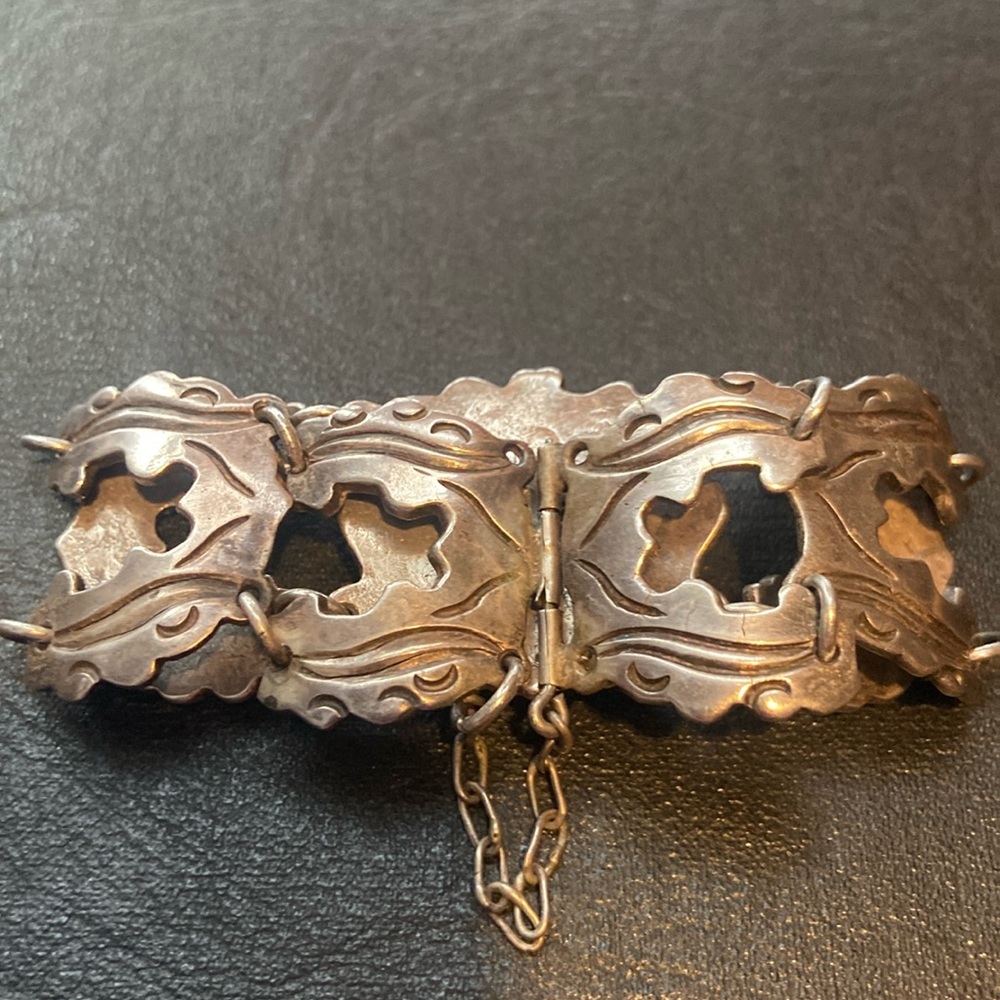 Vintage Taxco 980 Sterling Silver Bracelet with Turquoise Cabochon - Picture 9 of 11